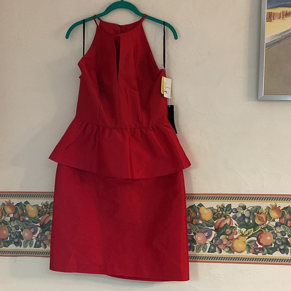 ALFRED SUNG Dresses & Skirts - ALFRED SUNG Peplum Halter Cocktail Dress w/Keyhole Neckline, Size 12, Poppy, NWT